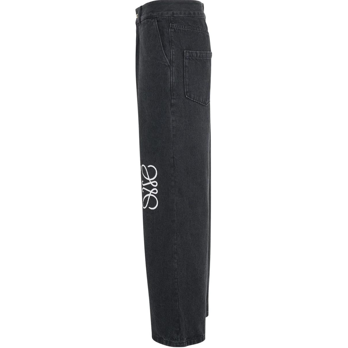 Shop (W) ロエベ ブラック ローウエスト ワイドレッグ ロゴ ジーンズ S359Y11XAG-1100