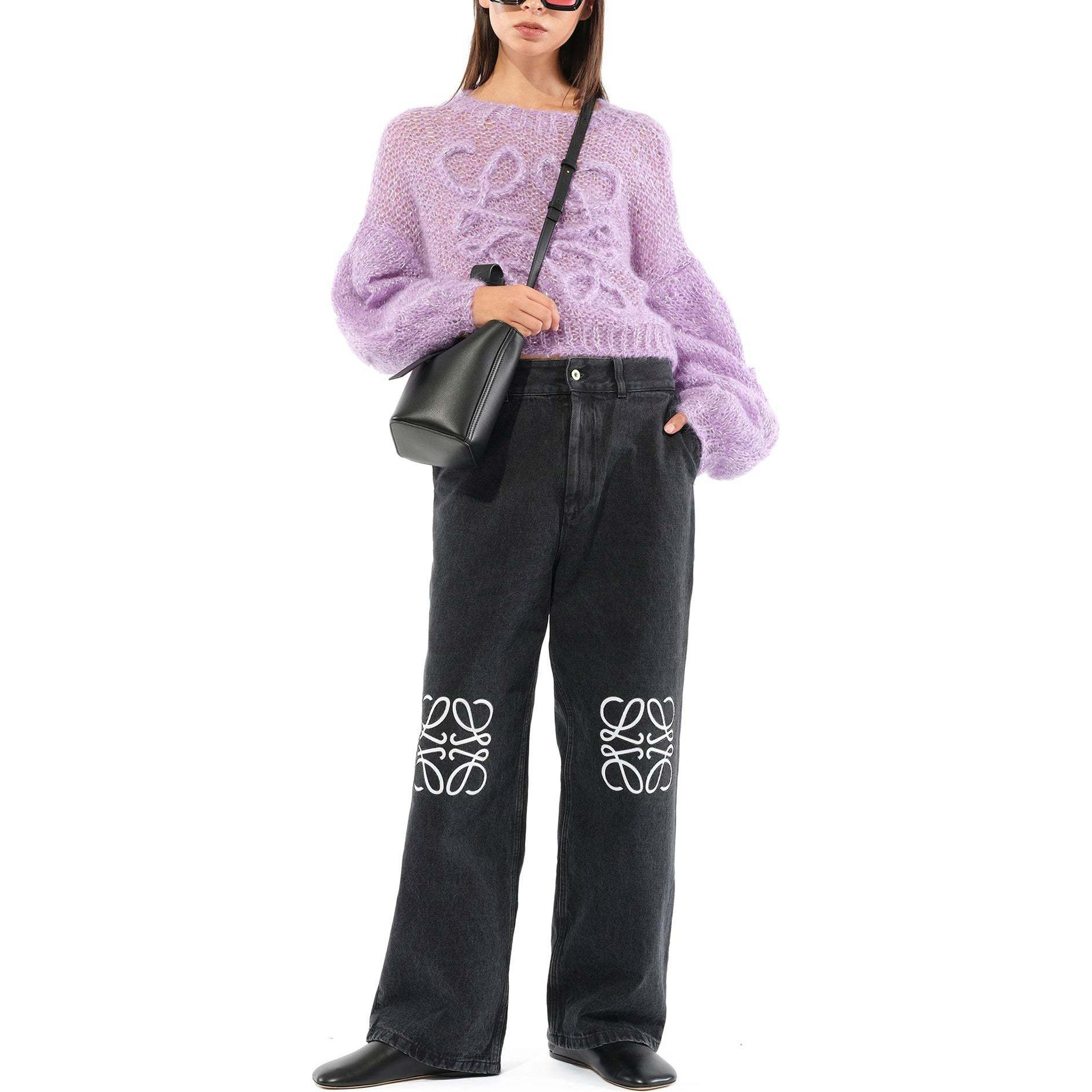 Purchase (W) ロエベ ブラック ローウエスト ワイドレッグ ロゴ ジーンズ S359Y11XAG-1100