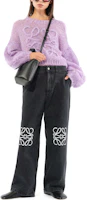 Purchase (Women) LOEWE Black Low-Waist Wide-Leg Logo Jeans S359Y11XAG-1100