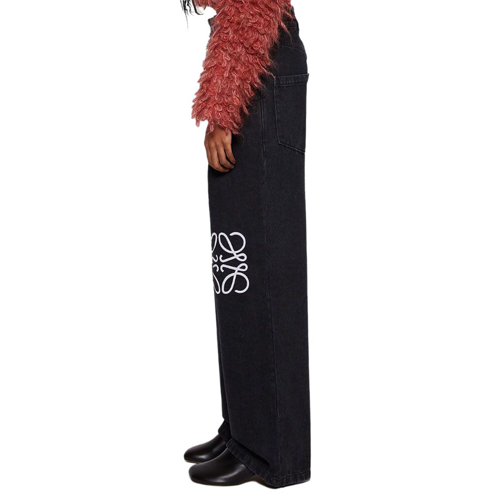 Cheap (W) ロエベ ブラック ローウエスト ワイドレッグ ロゴ ジーンズ S359Y11XAG-1100