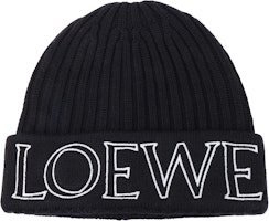 (Women) LOEWE Black Ribbed Knit Wool Beanie Hat F000257X38 (Women) LOEWE Black Ribbed Knit Wool Beanie Hat F000257X38