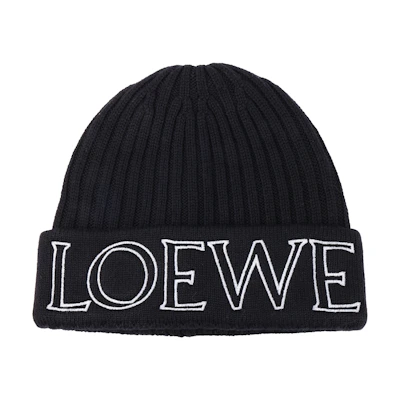 (Women) LOEWE Black Ribbed Knit Wool Beanie Hat F000257X38