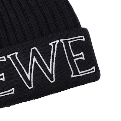 (Women) LOEWE Black Ribbed Knit Wool Beanie Hat F000257X38 Purchase (Women) LOEWE Black Ribbed Knit Wool Beanie Hat F000257X38