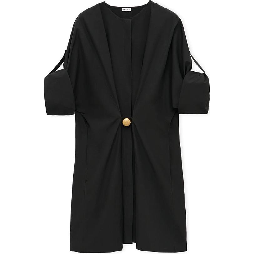 (Women) LOEWE  Black Short Sleeve Ruched Mini Dress FW24 S359Y09XEF-1100