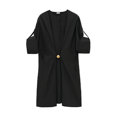 (Women) LOEWE Black Short Sleeve Ruched Mini Dress FW24 S359Y09XEF-1100