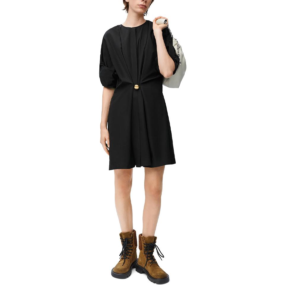 Lookbook (W) 로에베 블랙 숏슬리브 러치드 미니 드레스 FW24 S359Y09XEF-1100