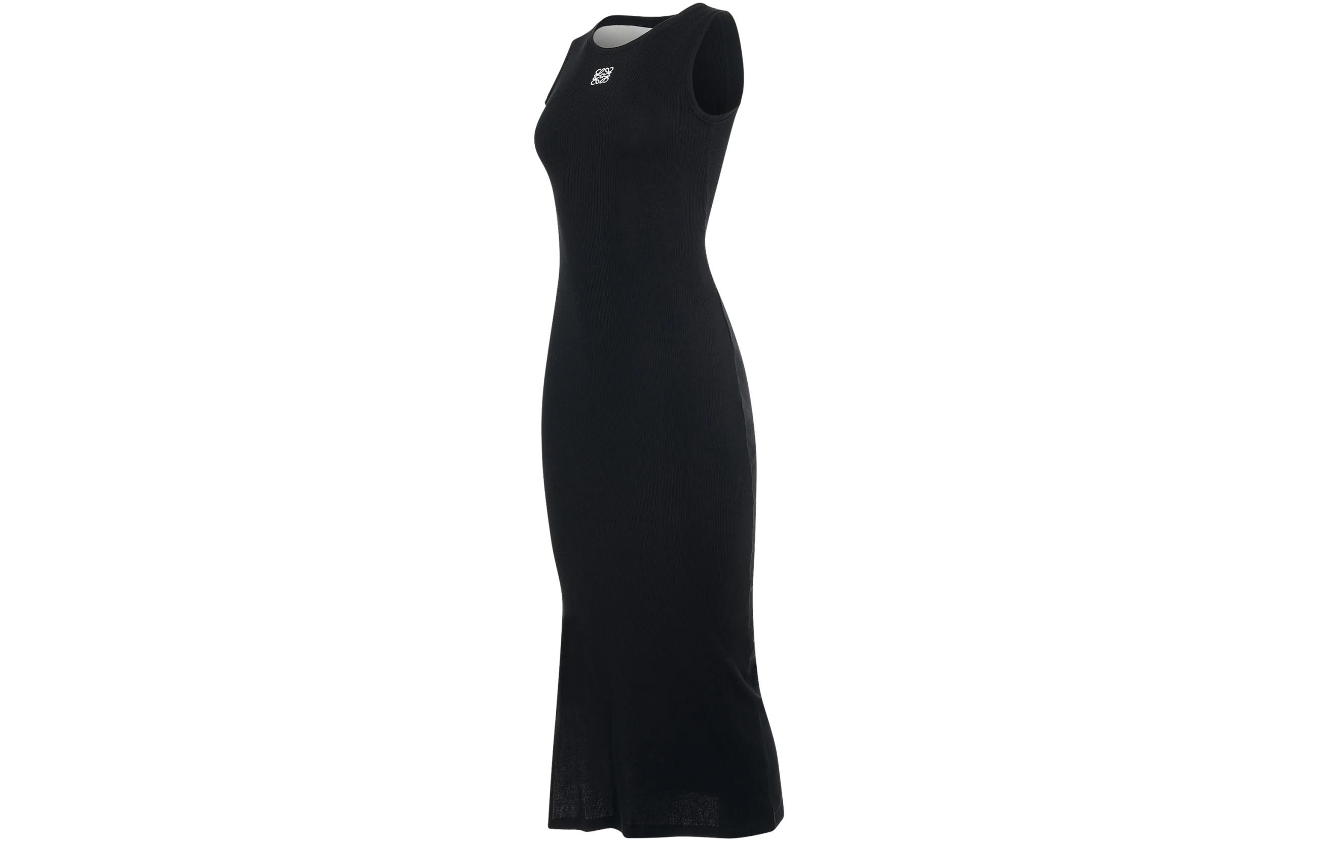 Shop (Women) LOEWE  Black Sleeveless Midi Dress with Embroidered Logo and Cinched Waist. S359Y51X68-1100