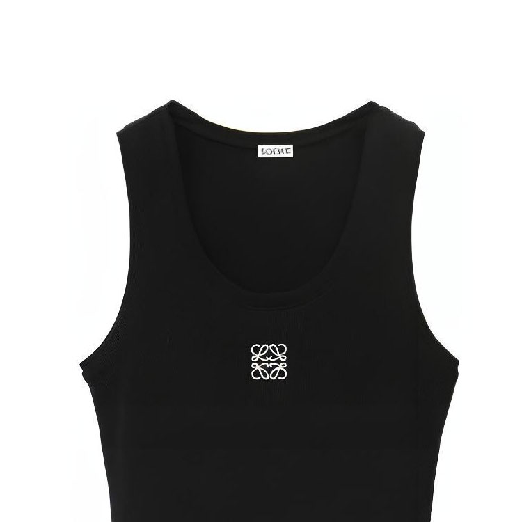 Sizing (W) Camiseta sin mangas ajustada negra LOEWE con bordado de logo. S359Y23X84-110