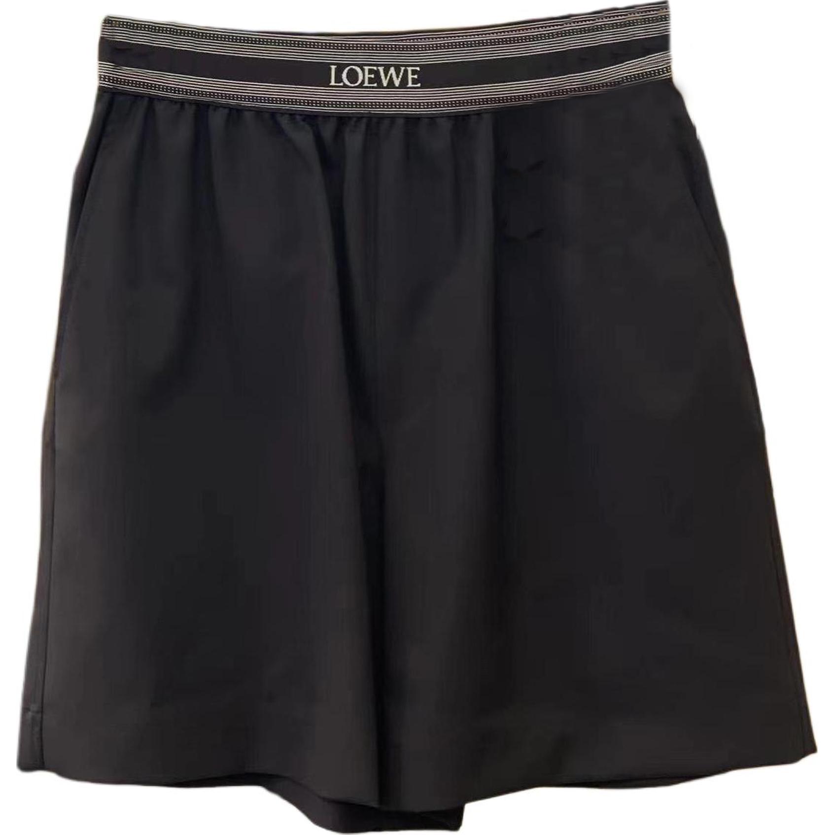 (Women) LOEWE  Black Striped Shorts with Logo Pattern Elastic Waist. S359Y1AX03-1100