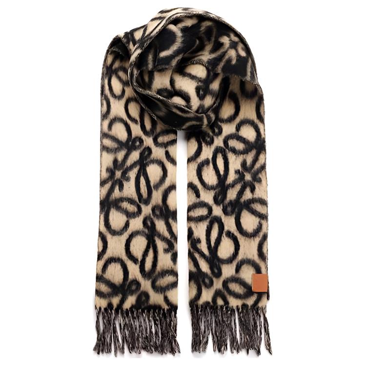 (Women) LOEWE  Brown Knit Scarf with Tassels - Warm and Stylish. F811257X232152