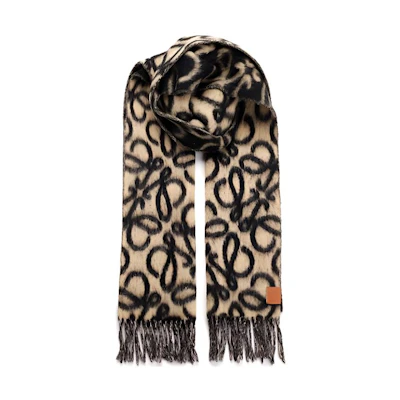 (Women) LOEWE Brown Knit Scarf with Tassels - Warm and Stylish. F811257X232152