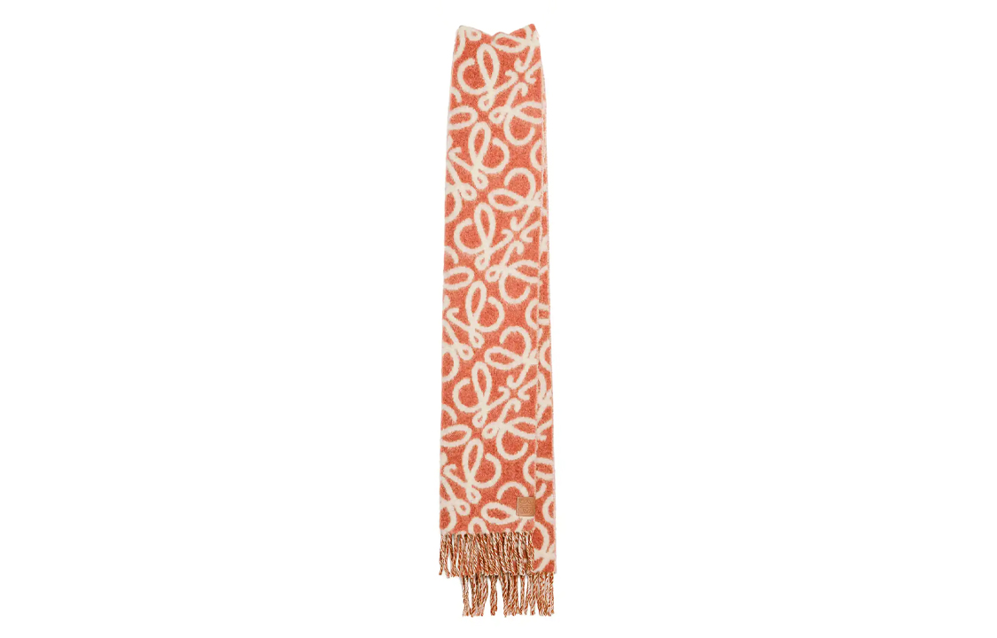 (Women) LOEWE  Fringe Wool Scarf Orange/White 100913556