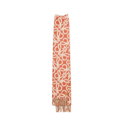 (Women) LOEWE Fringe Wool Scarf Orange/White 100913556