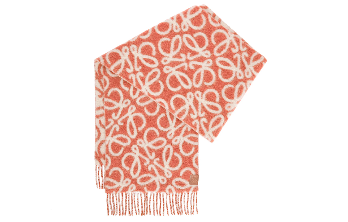 Shop (W) LOEWE 流蘇羊毛圍巾 橙色/白色 100913556