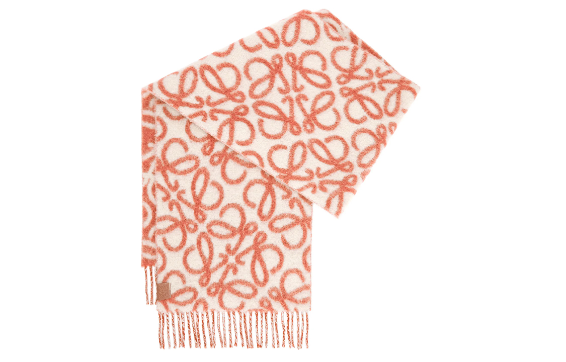 Purchase (W) LOEWE 流蘇羊毛圍巾 橙色/白色 100913556