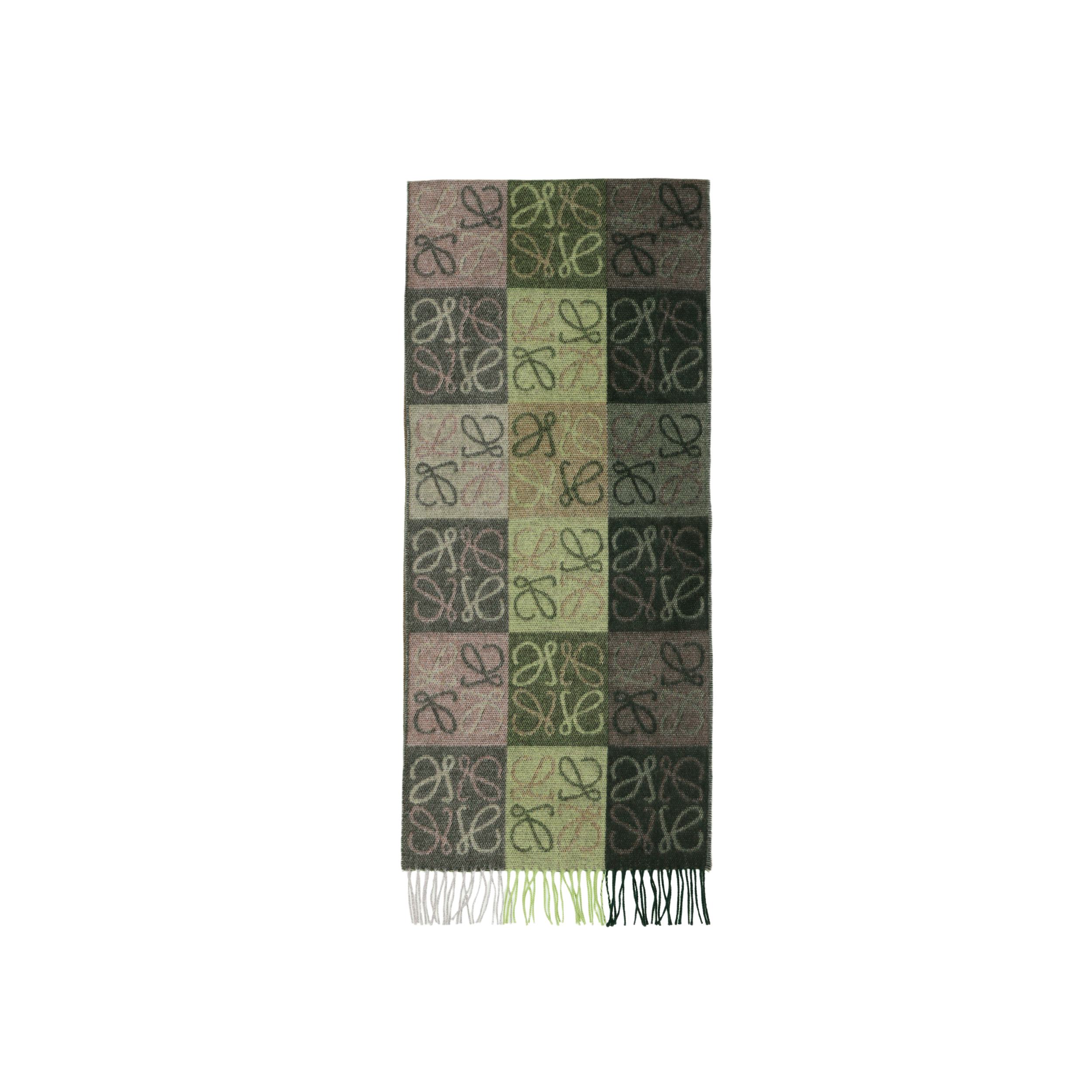 (Women) LOEWE  Green Check Logo Wool Scarf. F810487X170010967776