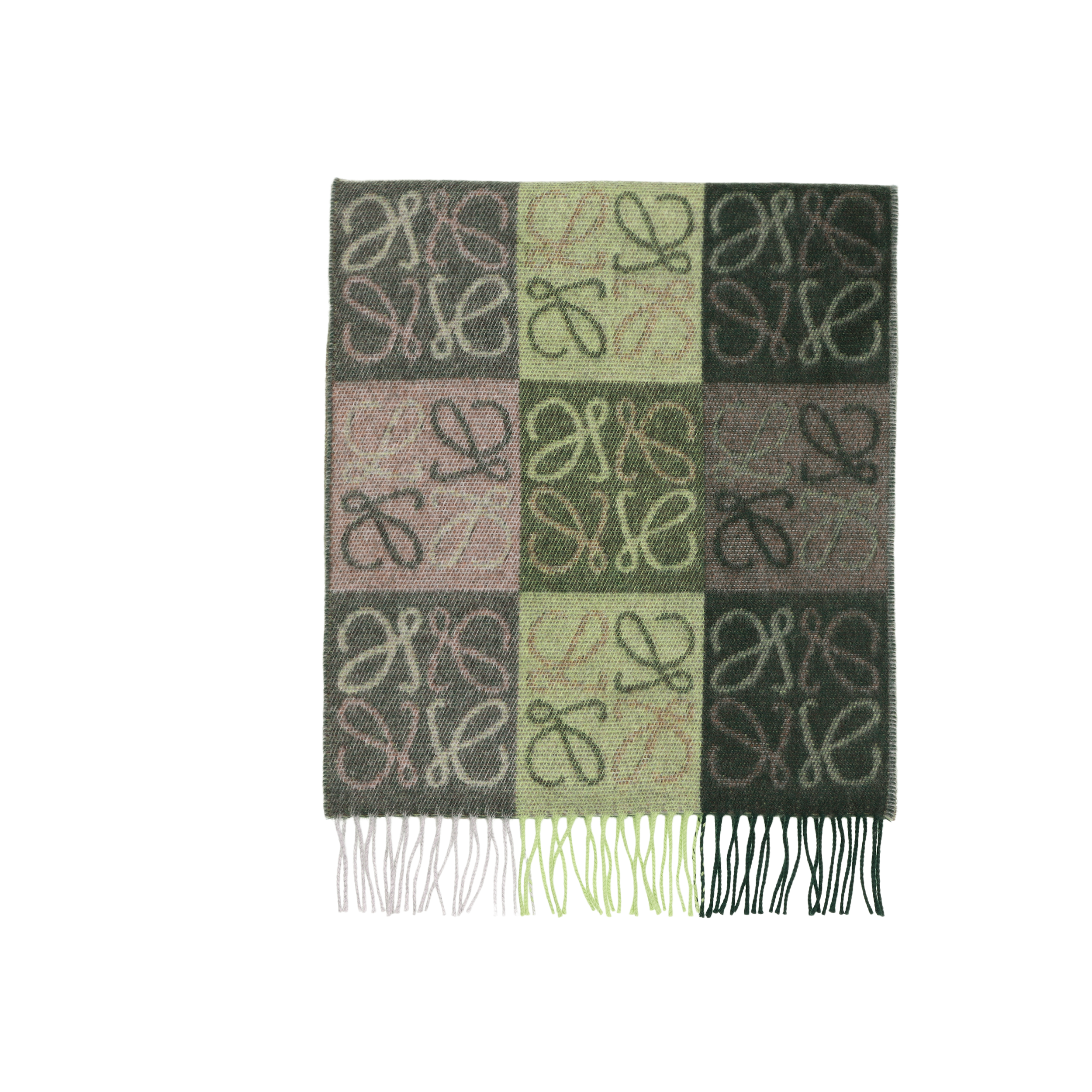 (Women) LOEWE  Green Check Logo Wool Scarf. F810487X170010967776 圖 3