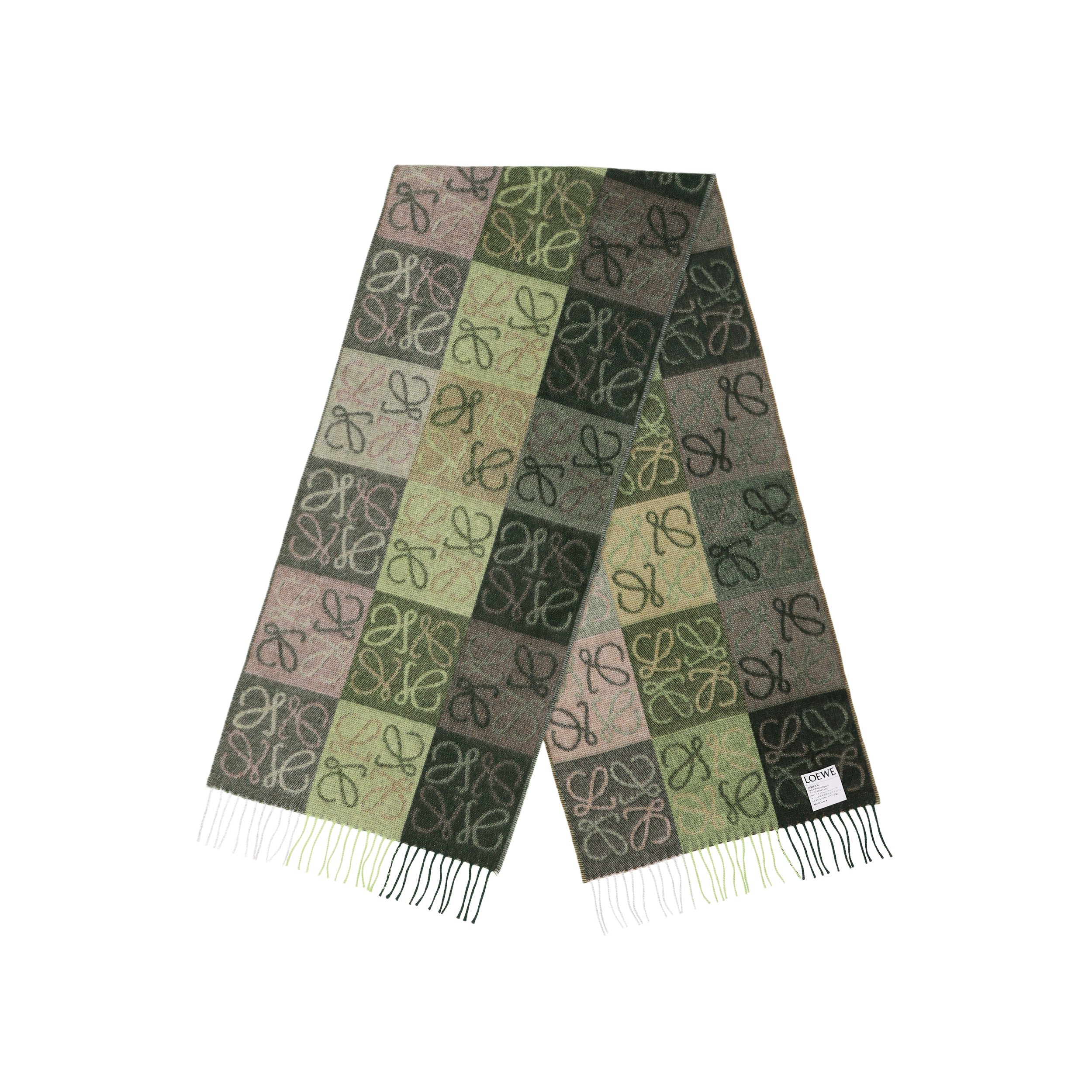 (Women) LOEWE  Green Check Logo Wool Scarf. F810487X170010967776 圖 4