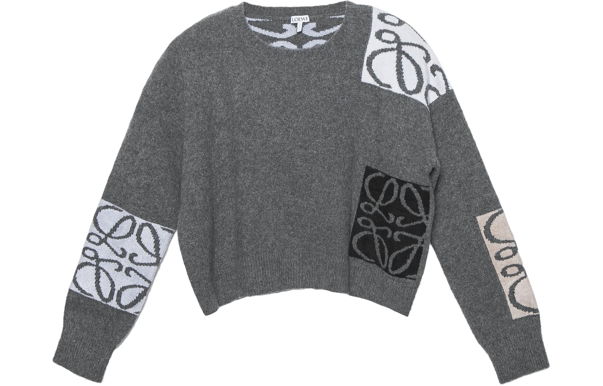 (Women) LOEWE  Grey Floral Print Crewneck Long Sleeve Sweater. S359Y14KCY-1584