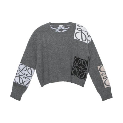 (Women) LOEWE Grey Floral Print Crewneck Long Sleeve Sweater. S359Y14KCY-1584