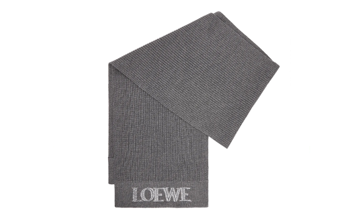 (Women) LOEWE  Grey Knit Logo Embroidered Cashmere Scarf. F540257X22-1220