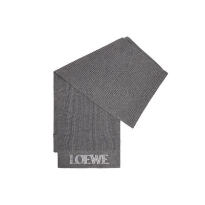 (Women) LOEWE Grey Knit Logo Embroidered Cashmere Scarf. F540257X22-1220