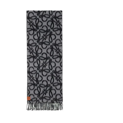 (Women) LOEWE Grey Scarf with Fringe Trim and Wool Blend Design. F811257X23-1114
