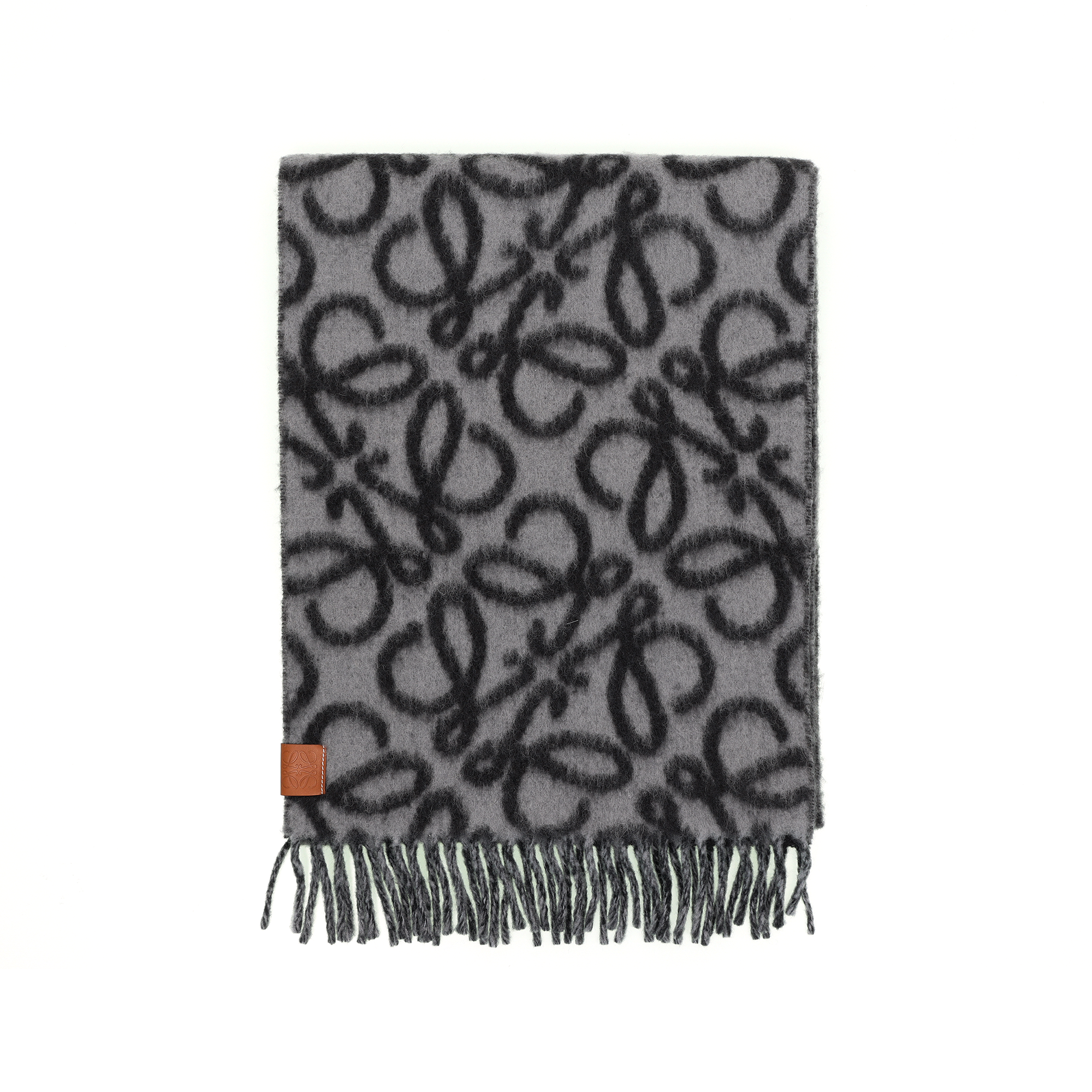 (Women) LOEWE  Grey Scarf with Fringe Trim and Wool Blend Design. F811257X23-1114 圖 4