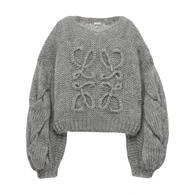 (Women) LOEWE Grey Solid Color Openwork Long Sleeve Sweater S359Y14KBO-1440