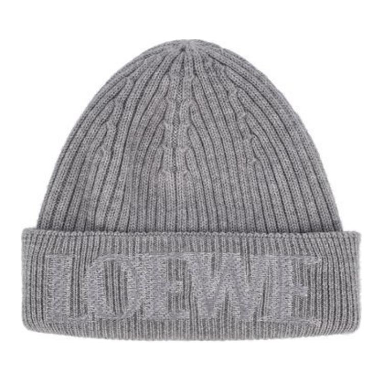 Order (W) LOEWE Gorro de Lana Gris Acanalado con Logo Bordado. F540257X231120