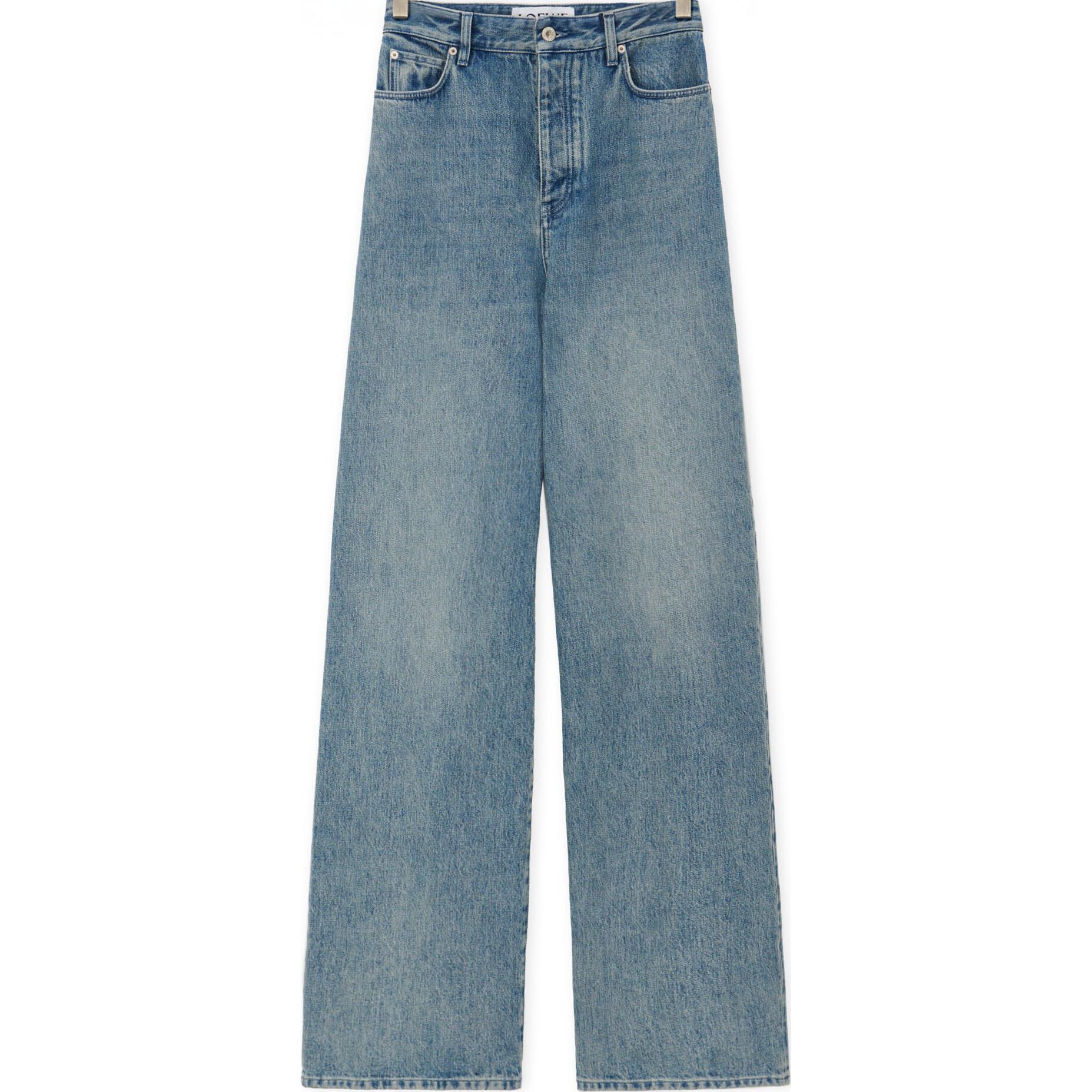 Order (W) ロエベ ハイウエスト ルーズ ワイドレッグ ボタン ジーンズ ブルー S540Y11X59-8438