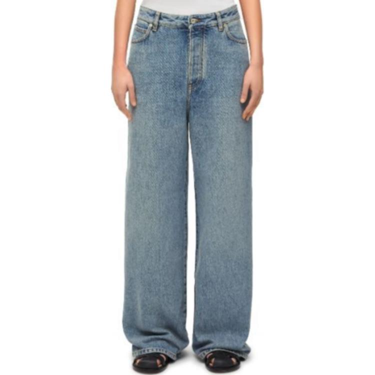 Lookbook (W) ロエベ ハイウエスト ルーズ ワイドレッグ ボタン ジーンズ ブルー S540Y11X59-8438