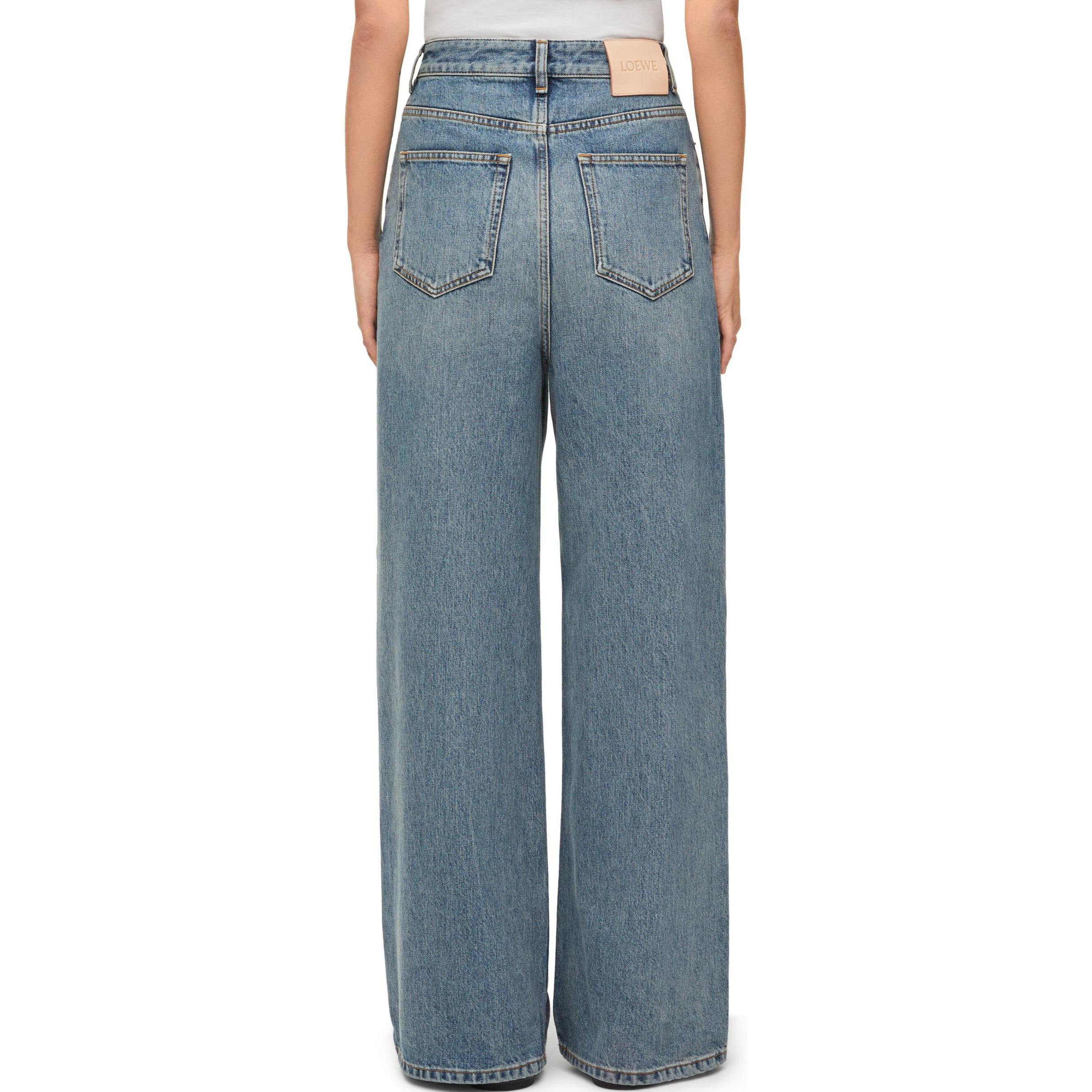 Purchase (W) ロエベ ハイウエスト ルーズ ワイドレッグ ボタン ジーンズ ブルー S540Y11X59-8438