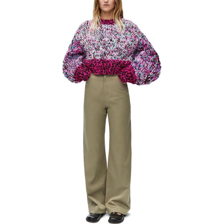 Shop (W) 로에베 하이웨이스트 슬림핏 지퍼 캐주얼 바지 아미 그린 S540Y04XHI-4430