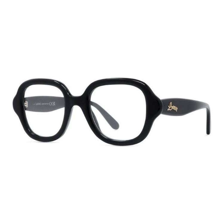 (Women) LOEWE  Irregular Acetate Optical Glasses with Logo Temples - Black. LW50075ILINEACURVY001NERO