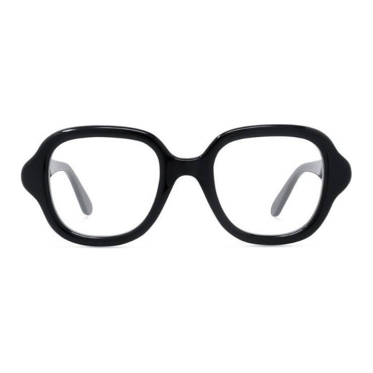 Lookbook (W) LOEWE 黑色不规则Logo镜腿醋酸光学眼镜 LW50075ILINEACURVY001NERO