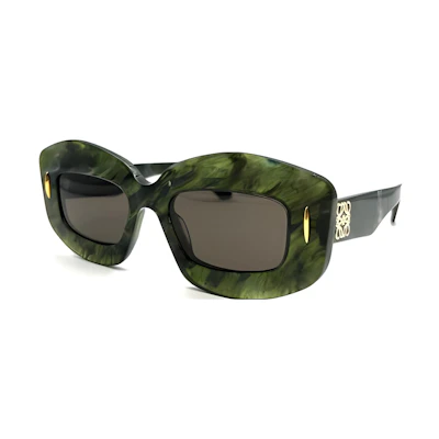 (Women) LOEWE Irregular Green Acetate Sunglasses with Logo Temples. LW40114I96E