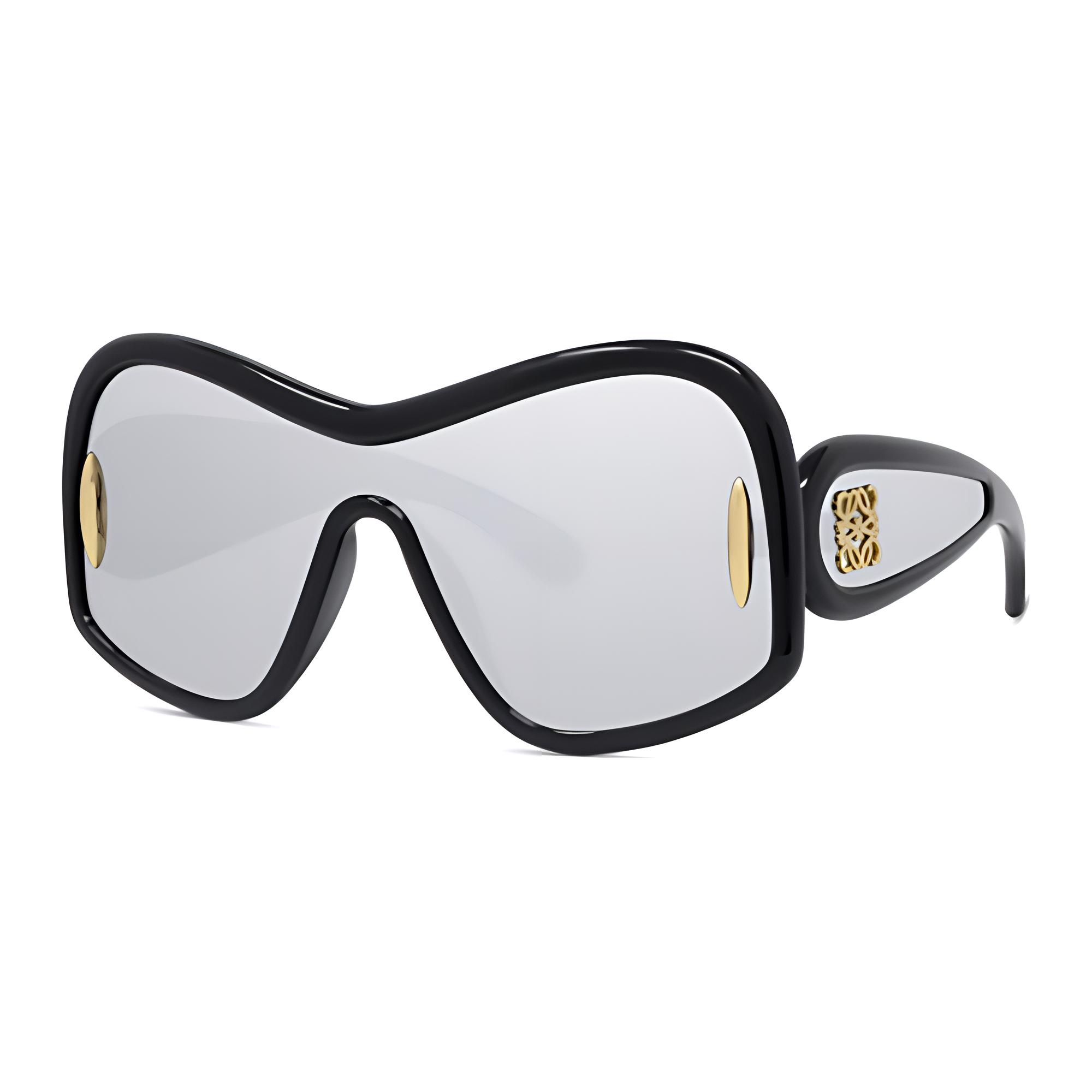 (Women) LOEWE  Irregular Shaped Black Sunglasses with Logo Temples. LW40131I01C