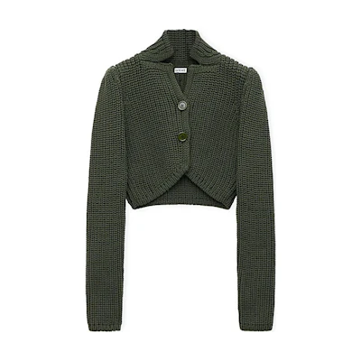 (Women) LOEWE Khaki Green Ribbed Knit Cardigan Long Sleeve FW24. S359Y17K93-4160