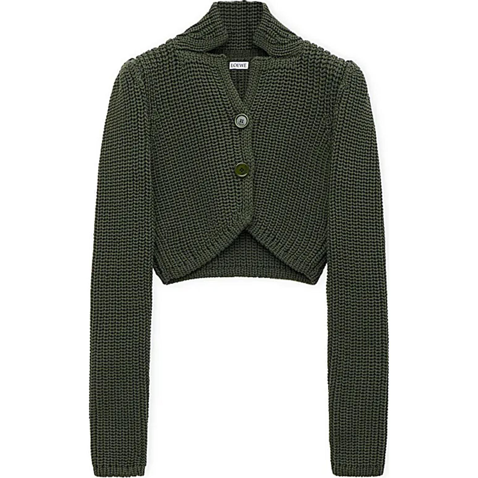 Order (W) 로에베 카키 그린 골지 니트 롱슬리브 가디건 FW24. S359Y17K93-4160