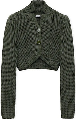 (Women) LOEWE Khaki Green Ribbed Knit Cardigan Long Sleeve FW24. S359Y17K93-4160 Order (Women) LOEWE Khaki Green Ribbed Knit Cardigan Long Sleeve FW24. S359Y17K93-4160