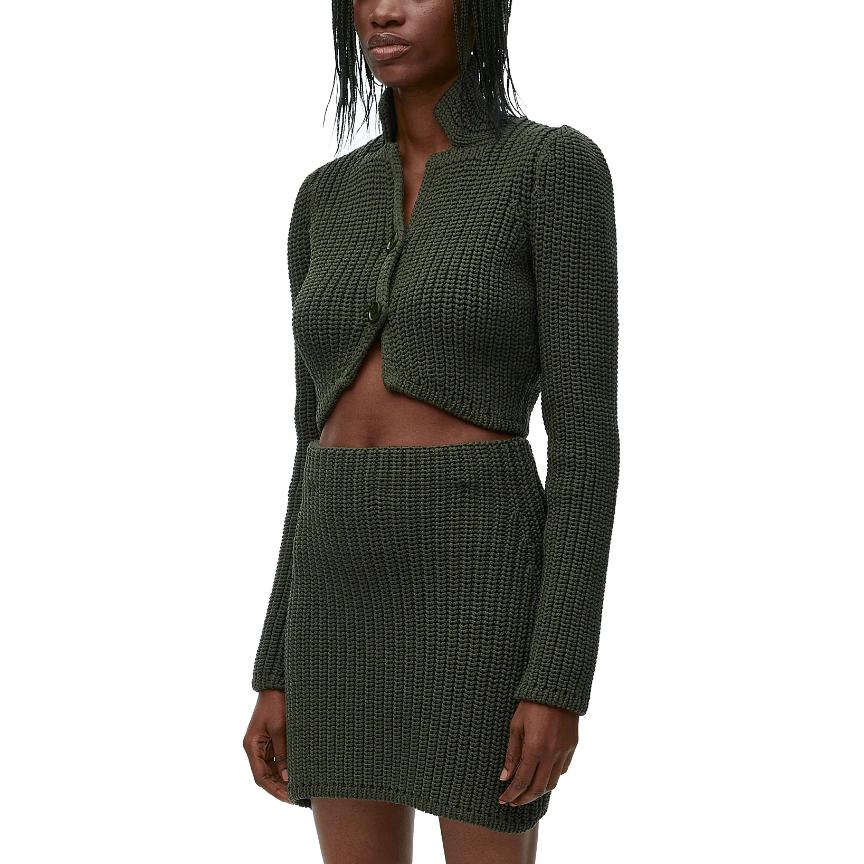 Lookbook (W) 로에베 카키 그린 골지 니트 롱슬리브 가디건 FW24. S359Y17K93-4160