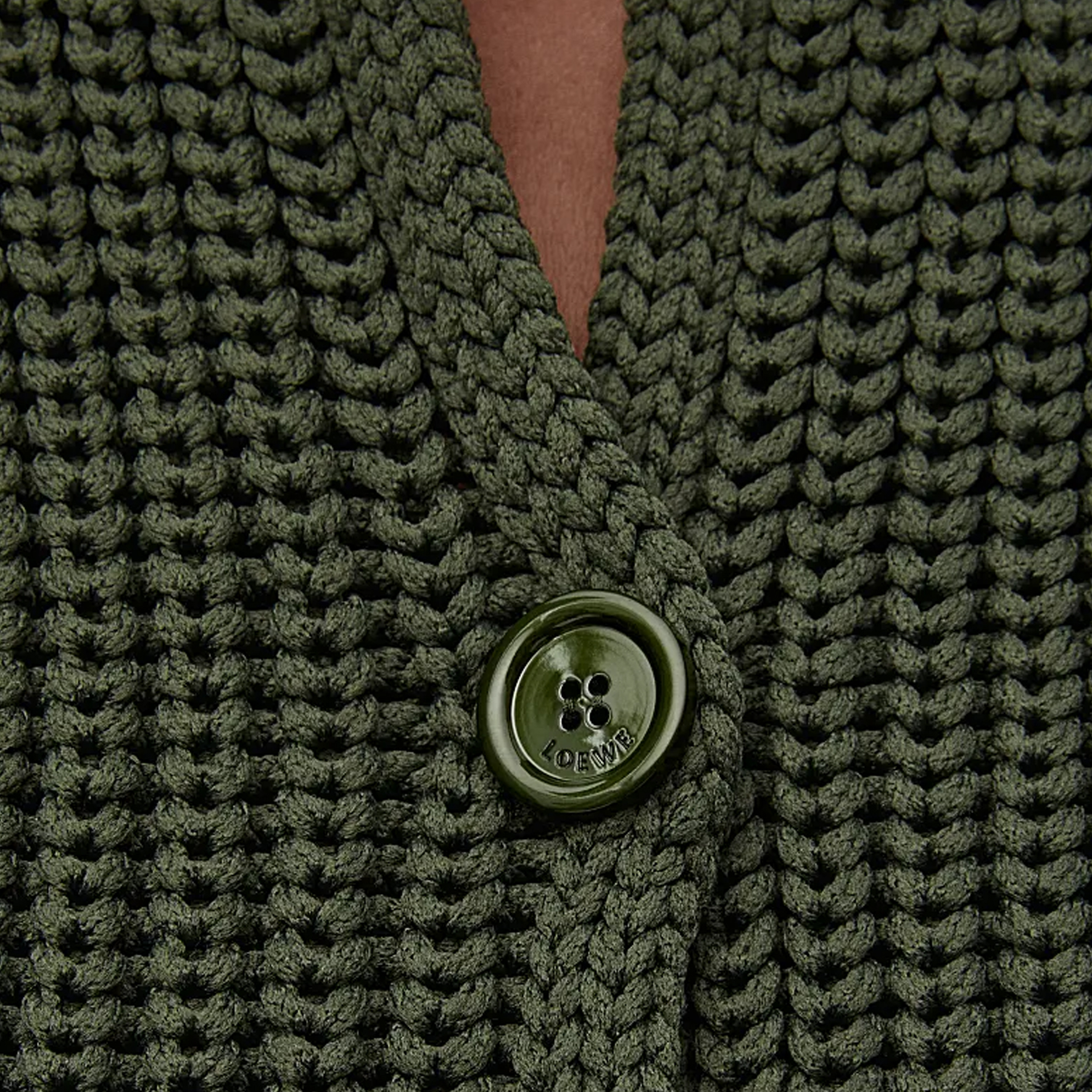 Details for (W) 로에베 카키 그린 골지 니트 롱슬리브 가디건 FW24. S359Y17K93-4160