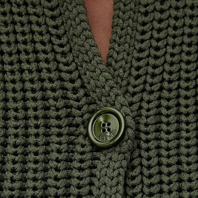 (Women) LOEWE Khaki Green Ribbed Knit Cardigan Long Sleeve FW24. S359Y17K93-4160 Details for (Women) LOEWE Khaki Green Ribbed Knit Cardigan Long Sleeve FW24. S359Y17K93-4160