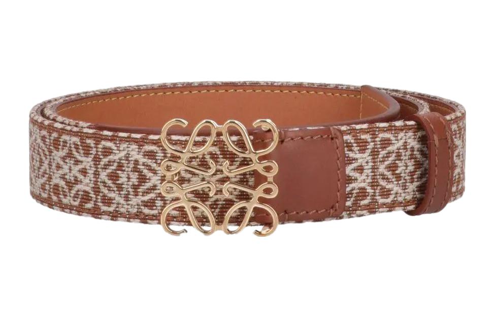 Lookbook (W) LOEWE Tali Pinggang Kulit Coklat 2.8cm dengan Logo Cetakan Ringkas E619Z26X012526