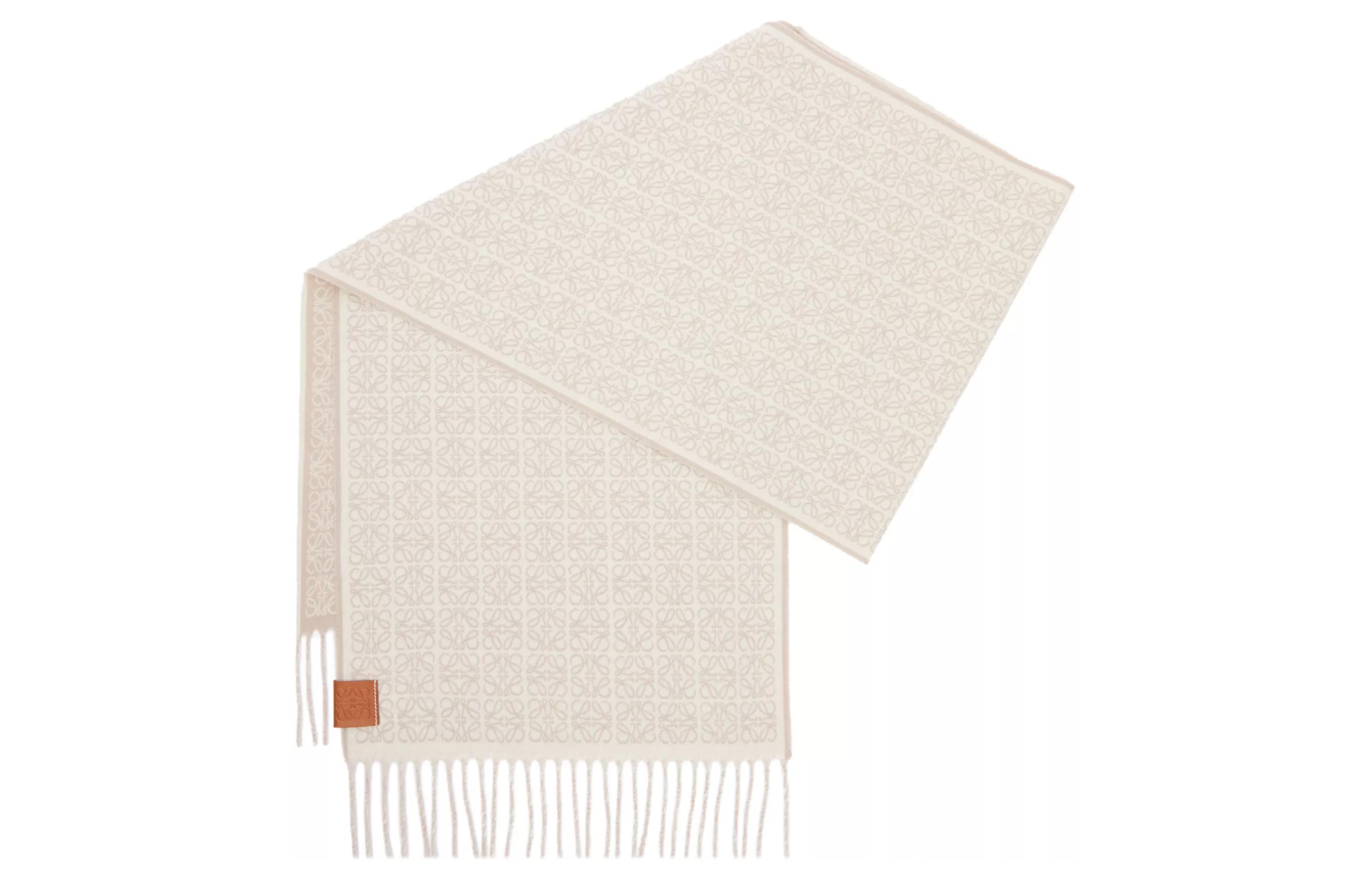 Shop (Women) LOEWE  Logo Cashmere Tassel Scarf Beige/Brown F811257X11-2144