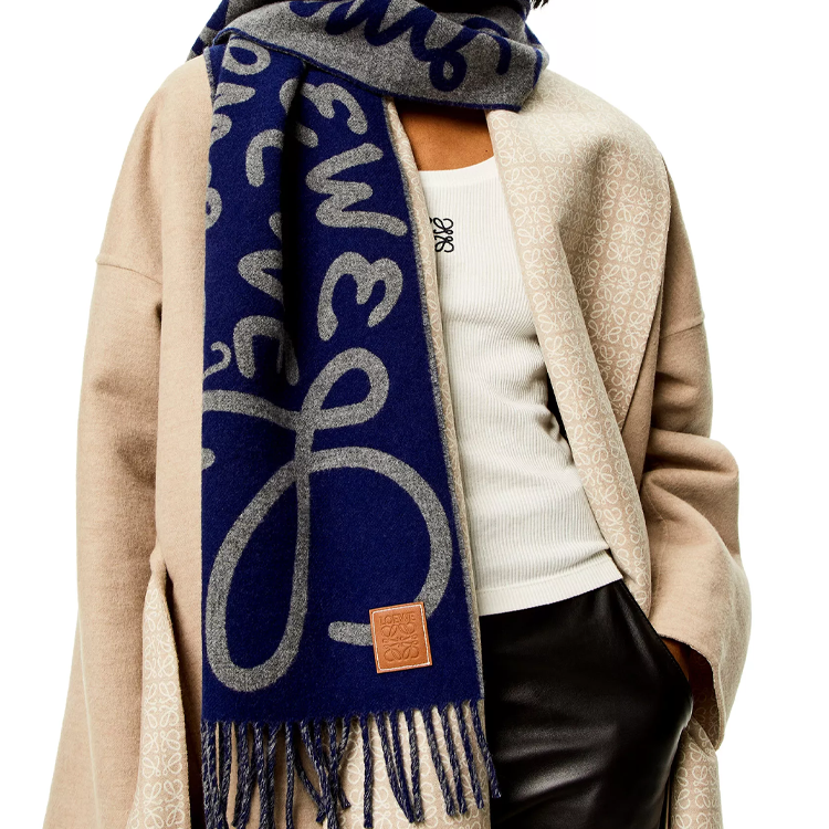 Details for (W) LOEWE 标志印花羊毛羊绒流苏围巾 F000487XDT-4936