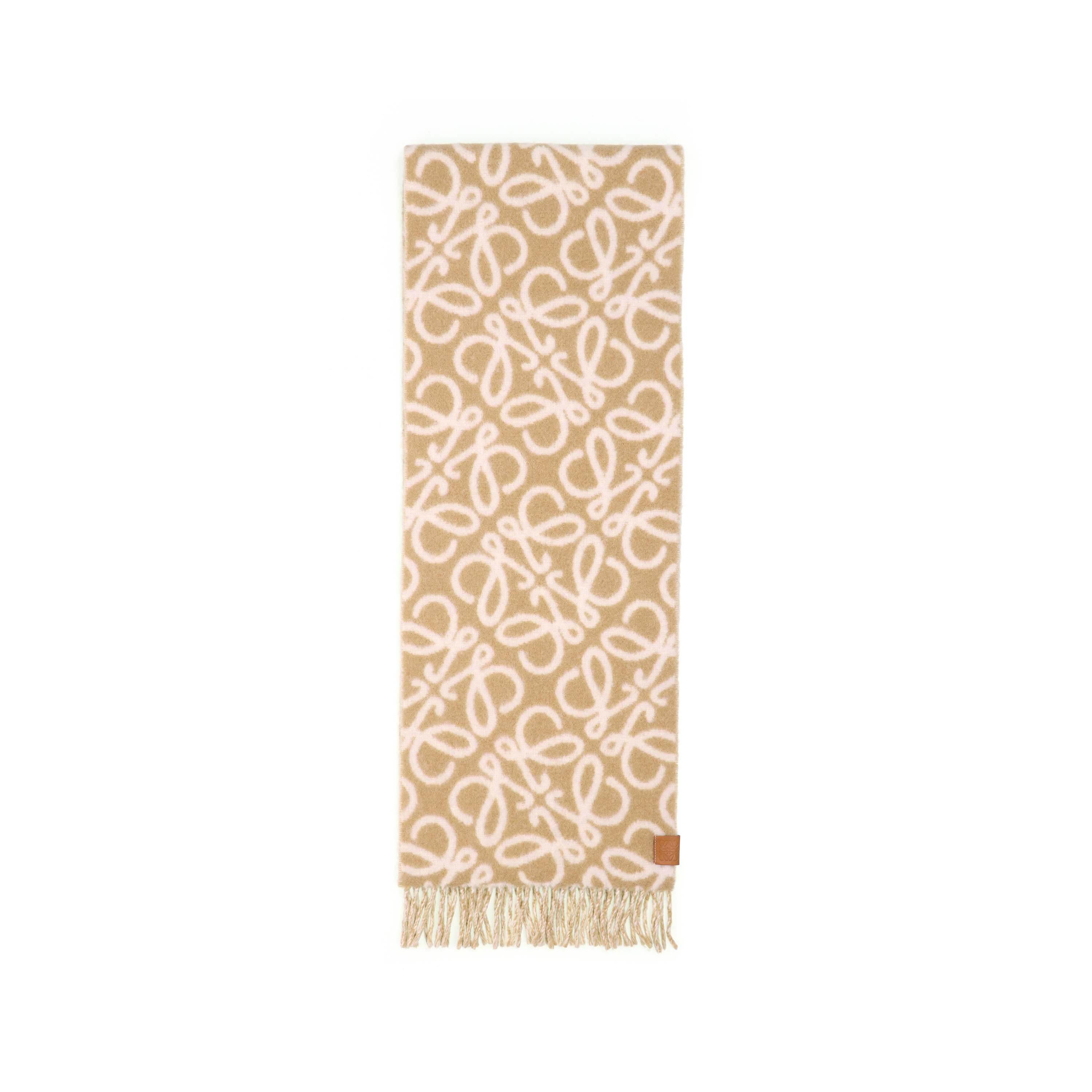 (Women) LOEWE  Logo Print Wool Scarf in Light Brown. F811257X232147