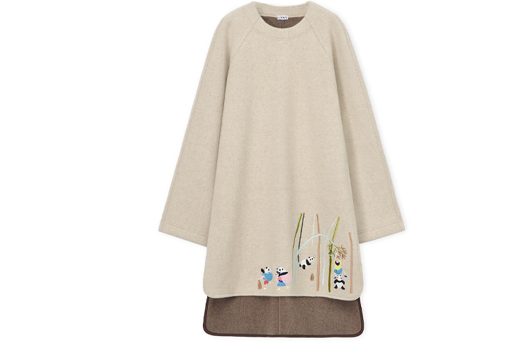 (Women) LOEWE  Loose Fit Panda Embroidered Long-Sleeve Dress Light Gray S359Y23X90-1790