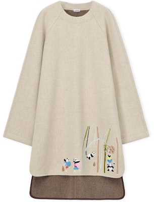 (Women) LOEWE Loose Fit Panda Embroidered Long-Sleeve Dress Light Gray S359Y23X90-1790 Buy (Women) LOEWE Loose Fit Panda Embroidered Long-Sleeve Dress Light Gray S359Y23X90-1790